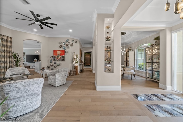 12501 Walden Run Dr, Fort Myers, FL 33913 - entryway featuring crown molding, wood finished floors, ceiling fan, baseboards, and recessed lighting