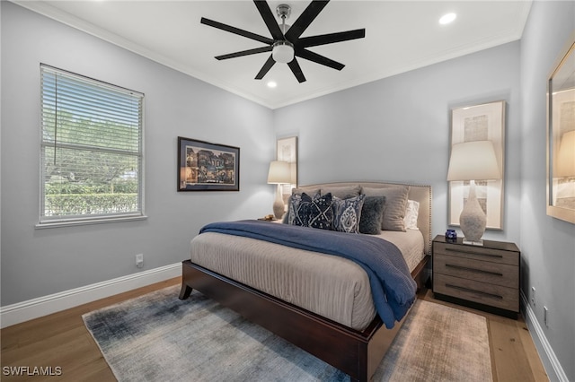 12501 Walden Run Dr, Fort Myers, FL 33913 - bedroom featuring wood finished floors, baseboards, recessed lighting, ornamental molding, and ceiling fan