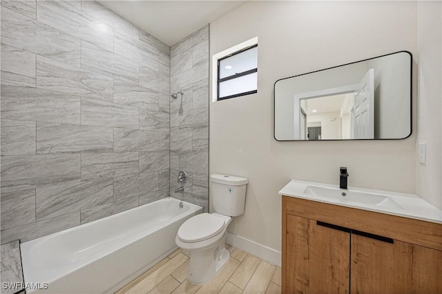 2917 50th St W, Lehigh Acres, FL 33971 - bathroom featuring vanity, shower / washtub combination, and wood tiled floors