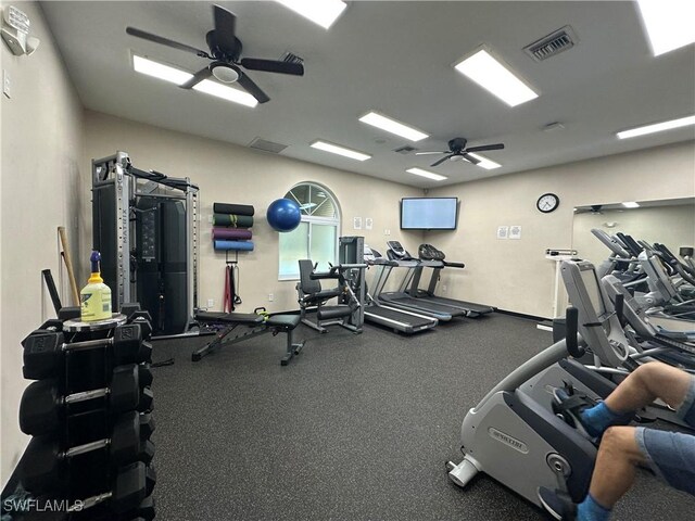 4219 Tequesta Dr, Estero, FL 33928 - gym featuring a ceiling fan