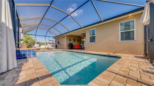 2541 SW 32nd Ln, Cape Coral, FL 33914 - outdoor pool featuring a patio, a lanai, and a ceiling fan
