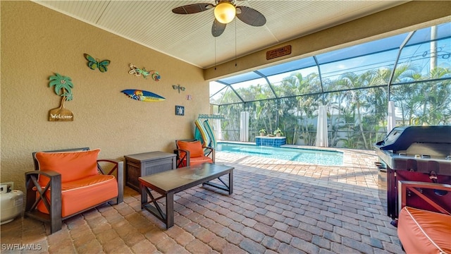 2541 SW 32nd Ln, Cape Coral, FL 33914 - view of patio featuring an outdoor pool, a lanai, and ceiling fan