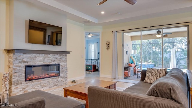 2541 SW 32nd Ln, Cape Coral, FL 33914 - living room with a ceiling fan, tile patterned flooring, healthy amount of natural light, and recessed lighting