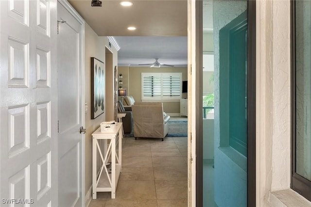 6672 Estero Blvd Unit A207, Fort Myers Beach, FL 33931 - hall featuring recessed lighting, light tile patterned flooring, and baseboards