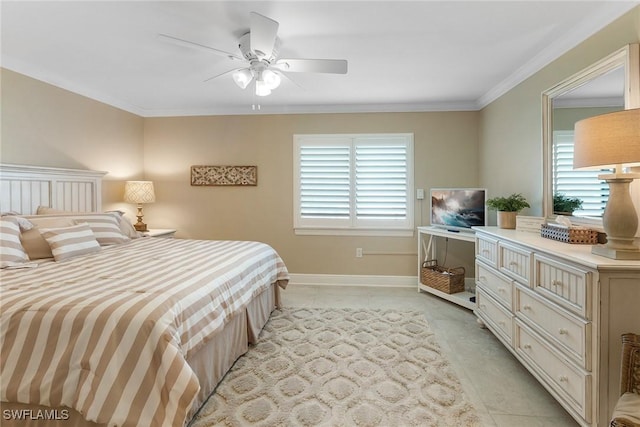 6672 Estero Blvd Unit A207, Fort Myers Beach, FL 33931 - bedroom featuring multiple windows, crown molding, baseboards, and ceiling fan