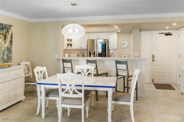 6672 Estero Blvd Unit A207, Fort Myers Beach, FL 33931 - dining space featuring light tile patterned floors, ornamental molding, recessed lighting, and baseboards