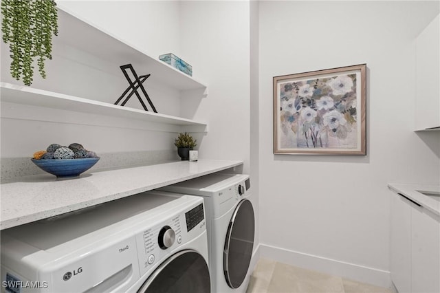 2308 NW 5th St, Cape Coral, FL 33993 - clothes washing area featuring independent washer and dryer, baseboards, and light tile patterned flooring