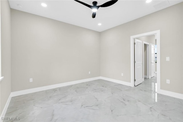 290731 St St W, Lehigh Acres, FL 33971 - empty room with marble finish floors, a ceiling fan, baseboards, and recessed lighting