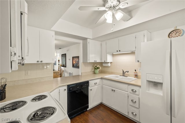 1345 SE 40th Ter Unit 2D, Cape Coral, FL 33904 - kitchen with white appliances, a sink, a ceiling fan, and decorative backsplash