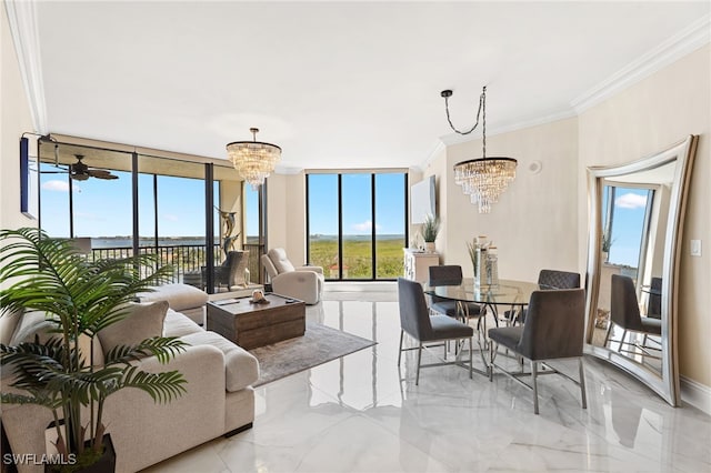 5793 Cape Harbour Dr Unit 1119, Cape Coral, FL 33914 - living area with a chandelier, crown molding, and marble tiled flooring