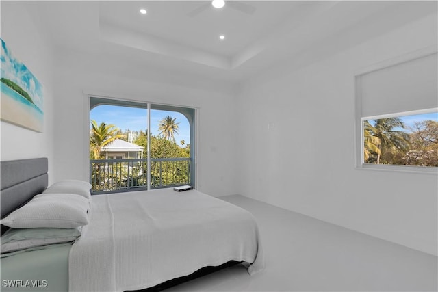518 Avenida Primiceria, Marathon, FL 33050 - bedroom featuring recessed lighting, a raised ceiling, and a ceiling fan