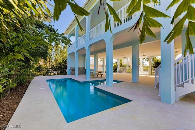 518 Avenida Primiceria, Marathon, FL 33050 - swimming pool featuring ceiling fan and a patio