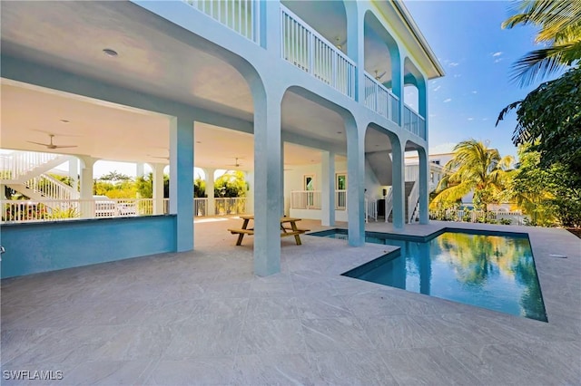 518 Avenida Primiceria, Marathon, FL 33050 - swimming pool with a ceiling fan, a patio area, and stairs