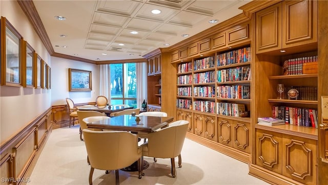 4021 Gulf Shore Blvd N Unit 1704, Naples, FL 34103 - sitting room featuring ornamental molding, light colored carpet, an office area, recessed lighting, and built in shelves