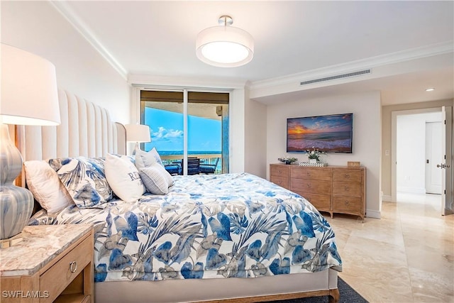 4021 Gulf Shore Blvd N Unit 1704, Naples, FL 34103 - bedroom featuring access to outside, ornamental molding, and floor to ceiling windows