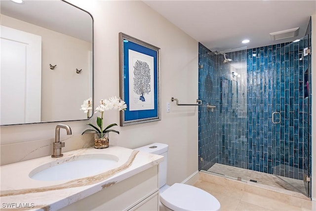 4021 Gulf Shore Blvd N Unit 1704, Naples, FL 34103 - bathroom with a stall shower, vanity, recessed lighting, and toilet
