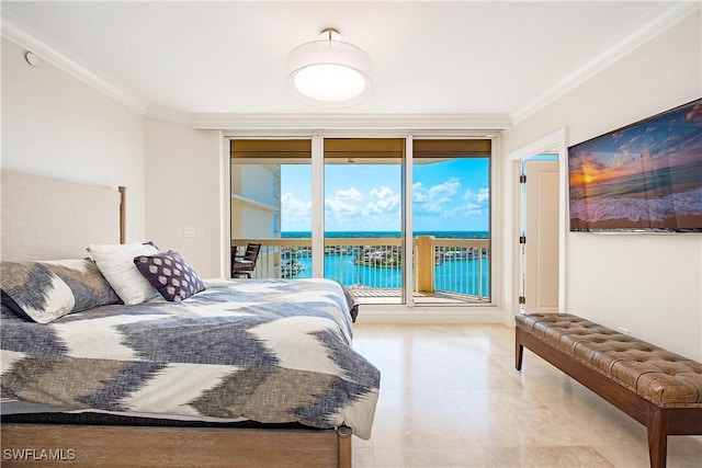 4021 Gulf Shore Blvd N Unit 1704, Naples, FL 34103 - bedroom featuring crown molding, access to exterior, and tile patterned floors