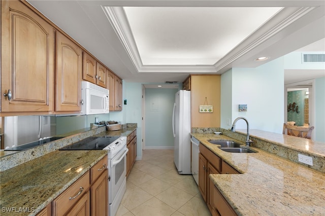 300 S Collier Blvd Unit 2304, Marco Island, FL 34145 - kitchen featuring white appliances, a sink, light stone countertops, and recessed lighting