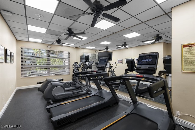 300 S Collier Blvd Unit 2304, Marco Island, FL 34145 - gym featuring a drop ceiling, baseboards, and a ceiling fan
