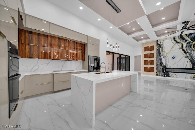 13 NW 14th Ave, Cape Coral, FL 33993 - kitchen with modern cabinets, black appliances, gray cabinets, light marble finish flooring, and recessed lighting