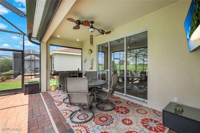 3147 Walnut Grove Ln, Alva, FL 33920 - sunroom with a ceiling fan and outdoor dining space