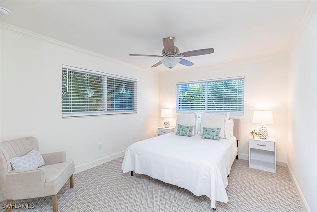 2100 Gulf Shore Blvd N Unit 118, Naples, FL 34102 - bedroom with baseboards, light carpet, crown molding, and ceiling fan