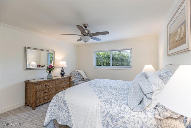 2100 Gulf Shore Blvd N Unit 118, Naples, FL 34102 - bedroom with ornamental molding, carpet floors, a ceiling fan, and baseboards