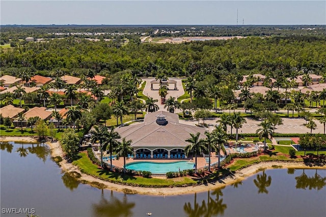 14183 Fall Creek Ct, Naples, FL 34114 - aerial perspective of suburban area featuring a pool and a large body of water