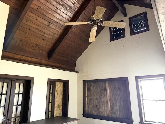 310 Pieces Of Eight, Captiva, FL 33924 - detailed view of wooden ceiling with exposed beams, ceiling fan, and french doors