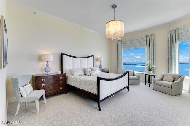 970 Cape Marco Dr Unit 2105, Marco Island, FL 34145 - bedroom featuring light colored carpet, a chandelier, and ornamental molding