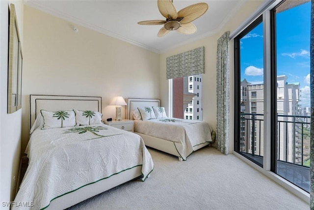 970 Cape Marco Dr Unit 2105, Marco Island, FL 34145 - bedroom with crown molding, carpet floors, access to outside, and a ceiling fan