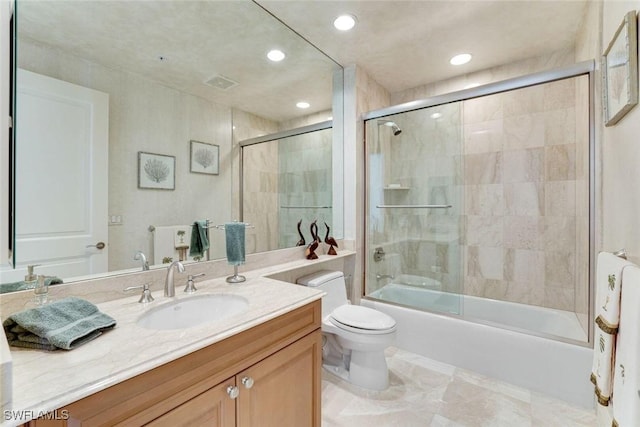 970 Cape Marco Dr Unit 2105, Marco Island, FL 34145 - full bath with vanity, toilet, shower / bath combination with glass door, and recessed lighting
