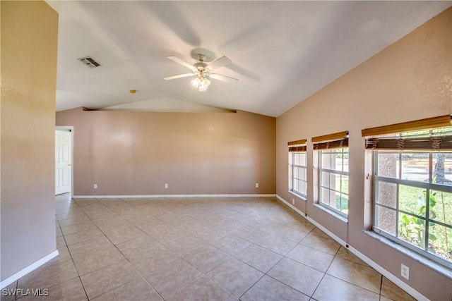 1601 SW 19th St, Cape Coral, FL 33991 - empty room featuring lofted ceiling, a ceiling fan, light tile patterned flooring, and baseboards