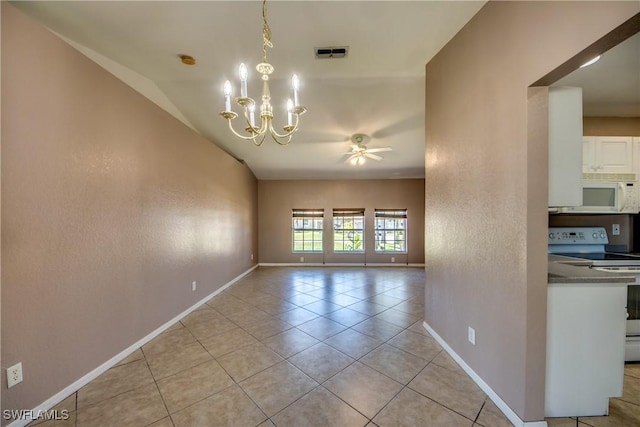 1601 SW 19th St, Cape Coral, FL 33991 - empty room featuring ceiling fan, baseboards, light tile patterned flooring, and a chandelier