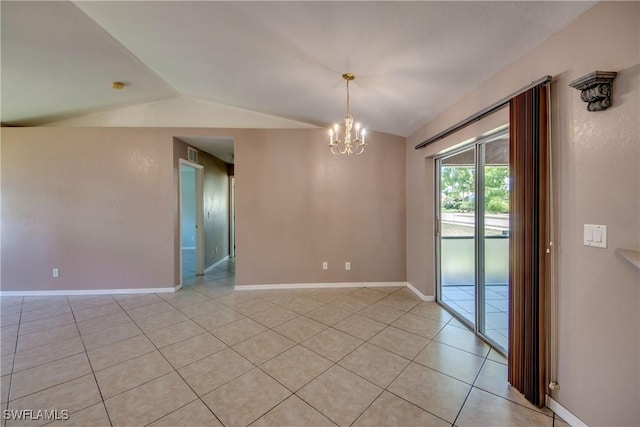 1601 SW 19th St, Cape Coral, FL 33991 - empty room featuring lofted ceiling, a chandelier, light tile patterned floors, and baseboards