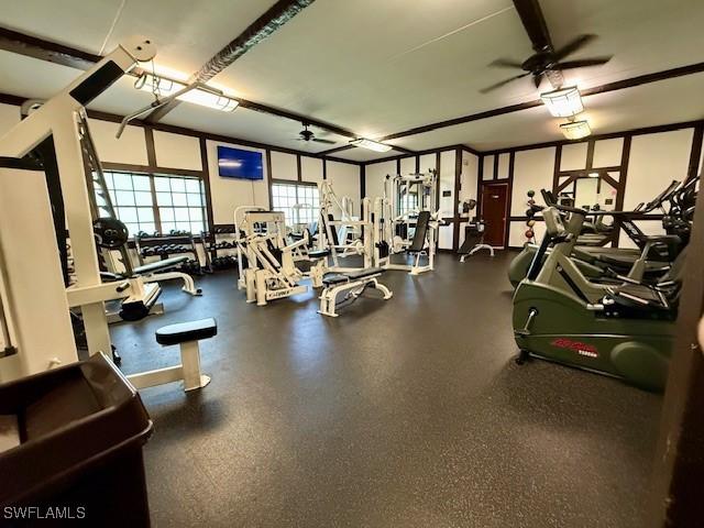 3760 Inverrary Dr Unit 1W, Lauderhill, FL 33319 - exercise room featuring a ceiling fan