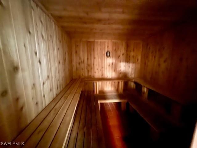 3760 Inverrary Dr Unit 1W, Lauderhill, FL 33319 - sauna featuring wooden ceiling, wood walls, and wood-type flooring