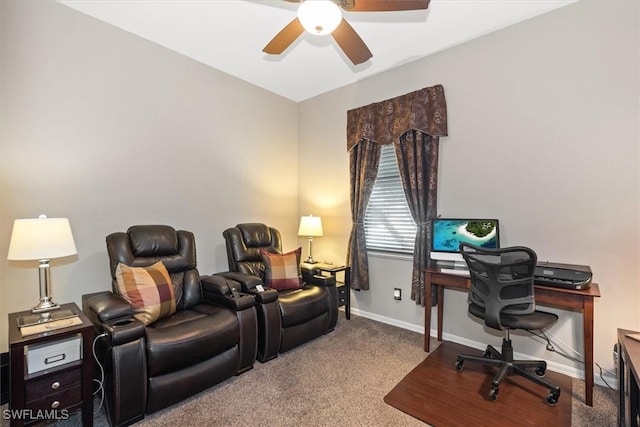9327 Trieste Dr, Fort Myers, FL 33913 - home office featuring ceiling fan, baseboards, and carpet flooring