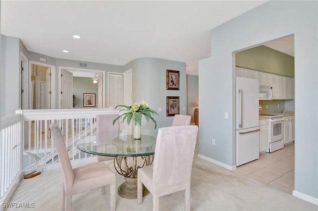 10020 Sky View Way Unit 905, Fort Myers, FL 33913 - dining area featuring baseboards, ceiling fan, recessed lighting, light tile patterned floors, and light colored carpet