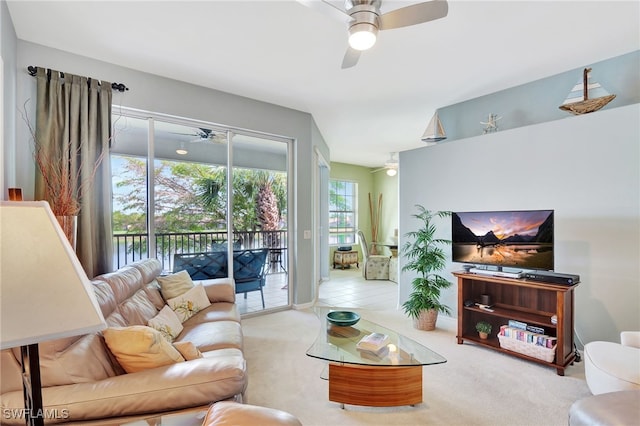 10020 Sky View Way Unit 905, Fort Myers, FL 33913 - carpeted living room with a ceiling fan