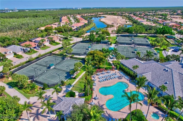 10020 Sky View Way Unit 905, Fort Myers, FL 33913 - aerial perspective of suburban area featuring a nearby body of water and a pool