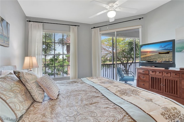 10020 Sky View Way Unit 905, Fort Myers, FL 33913 - bedroom with access to outside, multiple windows, and a ceiling fan