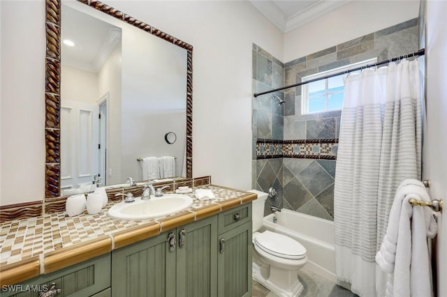 1550 Gordon Dr, Naples, FL 34102 - full bath with ornamental molding, shower / bath combination with curtain, toilet, and vanity