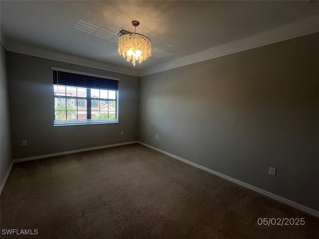 12048 Hawthorn Lake Dr Unit 202, Fort Myers, FL 33913 - empty room with a chandelier, baseboards, dark colored carpet, and crown molding