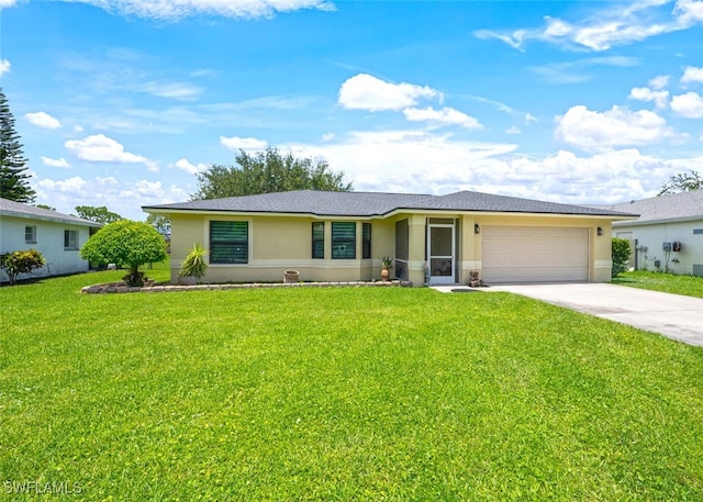 725 Grove Dr, Naples, FL 34120 - ranch-style house with stucco siding, driveway, a garage, and a front yard