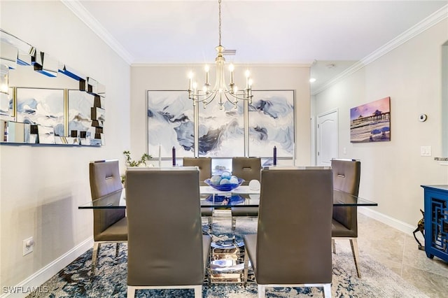 19197 Elston Way, Estero, FL 33928 - dining room with a chandelier, ornamental molding, and baseboards