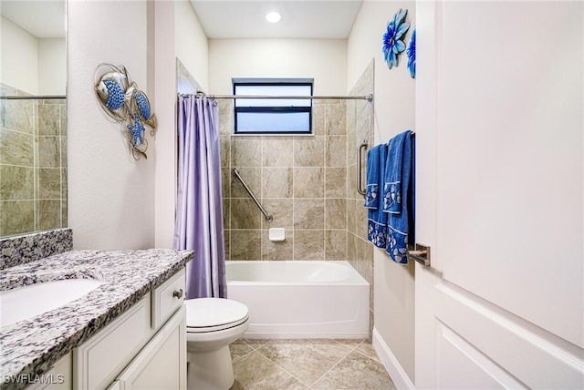 19197 Elston Way, Estero, FL 33928 - full bathroom featuring vanity, toilet, shower / bath combination with curtain, and baseboards