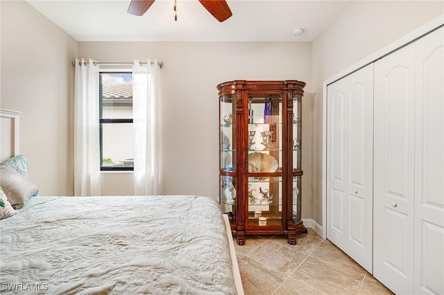 19197 Elston Way, Estero, FL 33928 - bedroom with a closet, light tile patterned floors, and a ceiling fan