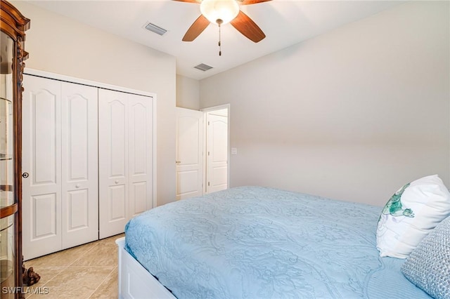 19197 Elston Way, Estero, FL 33928 - bedroom featuring a closet, ceiling fan, and light tile patterned flooring