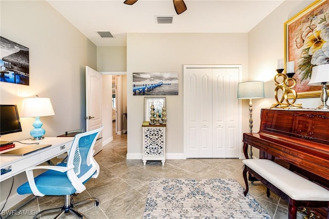 19197 Elston Way, Estero, FL 33928 - office space featuring a ceiling fan, tile patterned flooring, and baseboards